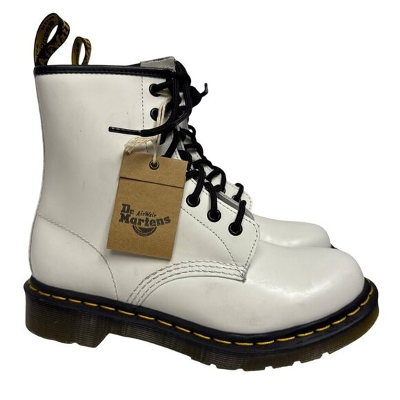 Dr. Martens Shoes - Dr Martens 1460 Women's Boots Patent Smooth Leather Combat White Size 7 NEW SPOT
